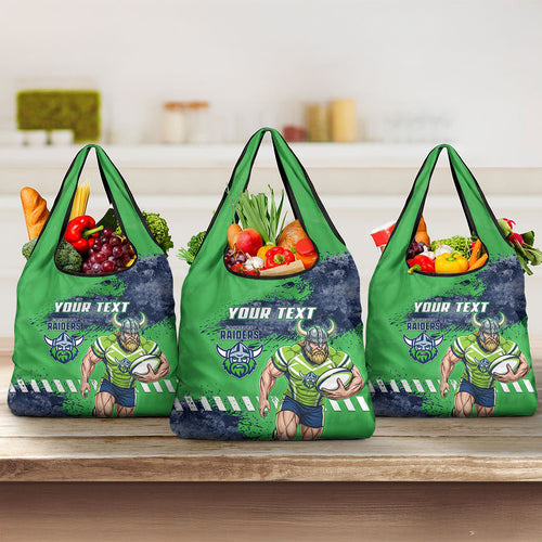 Personalised Canberra Raiders Rugby Grocery Bag Viking Green Machine Mascot - Sporty Splash Art Style