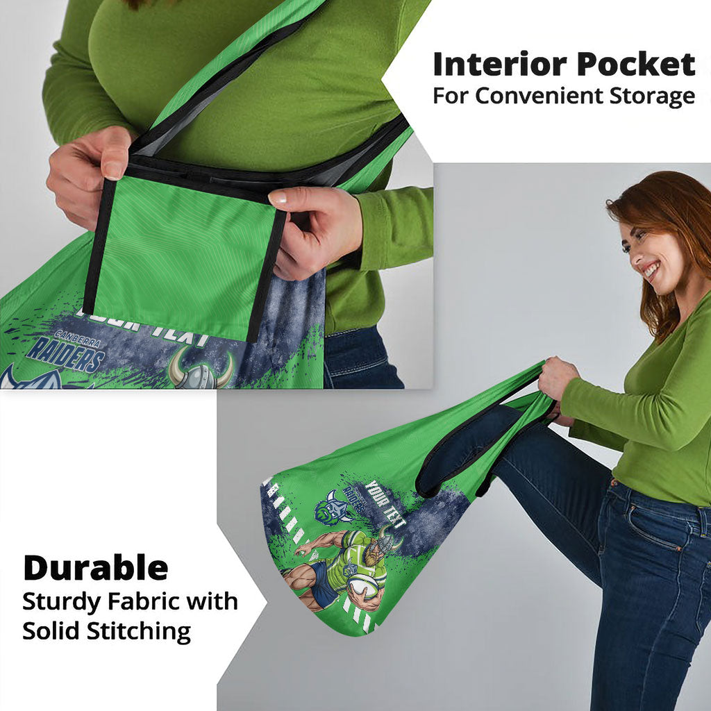 Personalised Canberra Raiders Rugby Grocery Bag Viking Green Machine Mascot - Sporty Splash Art Style