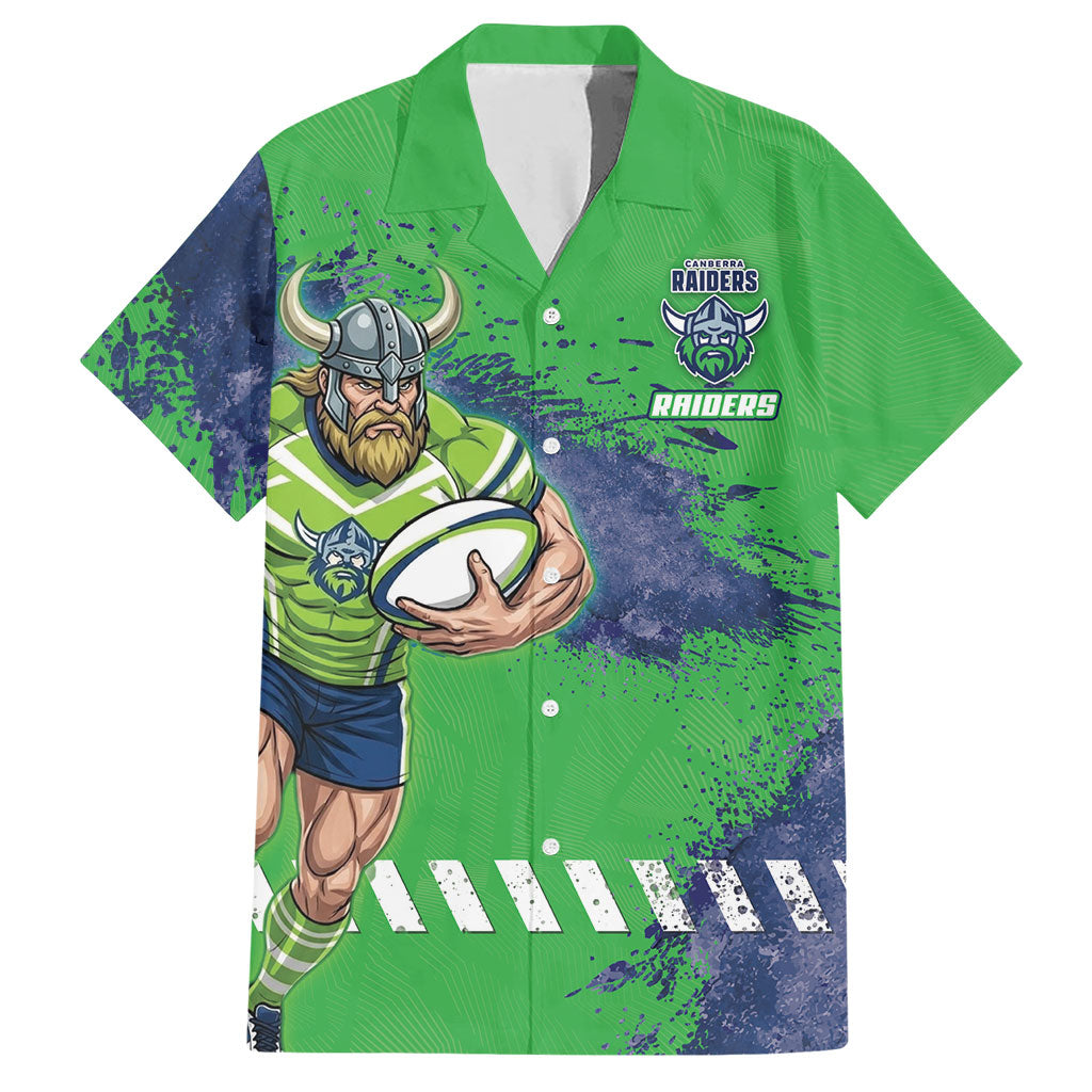 Personalised Canberra Raiders Rugby Hawaiian Shirt Viking Green Machine Mascot - Sporty Splash Art Style