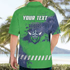 Personalised Canberra Raiders Rugby Hawaiian Shirt Viking Green Machine Mascot - Sporty Splash Art Style