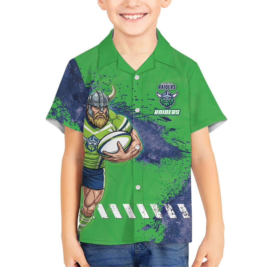 Personalised Canberra Raiders Rugby Hawaiian Shirt Viking Green Machine Mascot - Sporty Splash Art Style