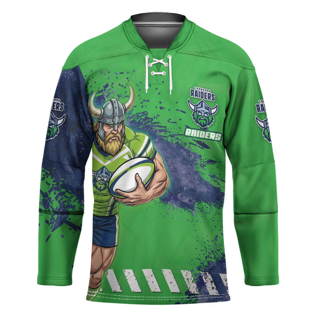 Personalised Canberra Raiders Rugby Hockey Jersey Viking Green Machine Mascot - Sporty Splash Art Style