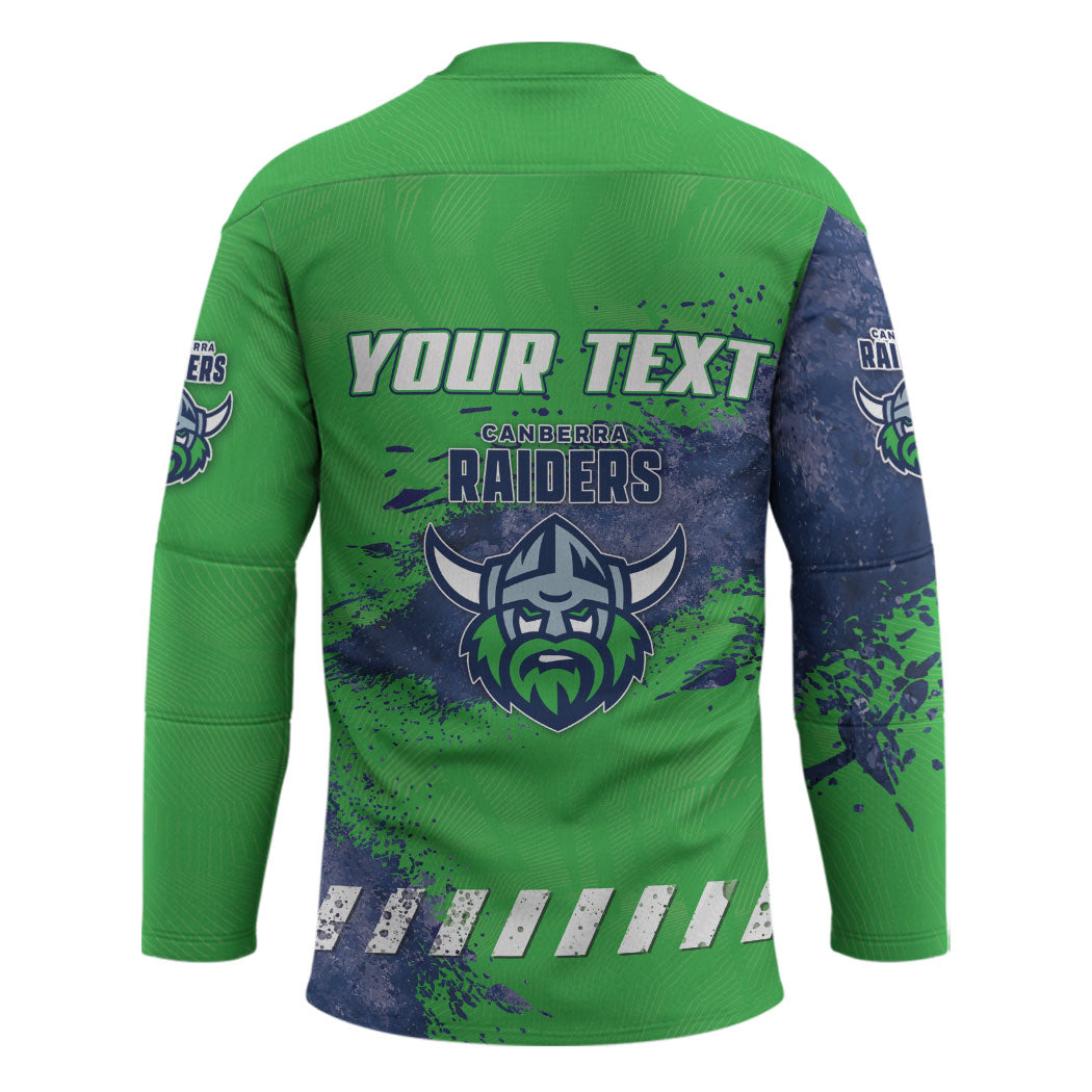 Personalised Canberra Raiders Rugby Hockey Jersey Viking Green Machine Mascot - Sporty Splash Art Style