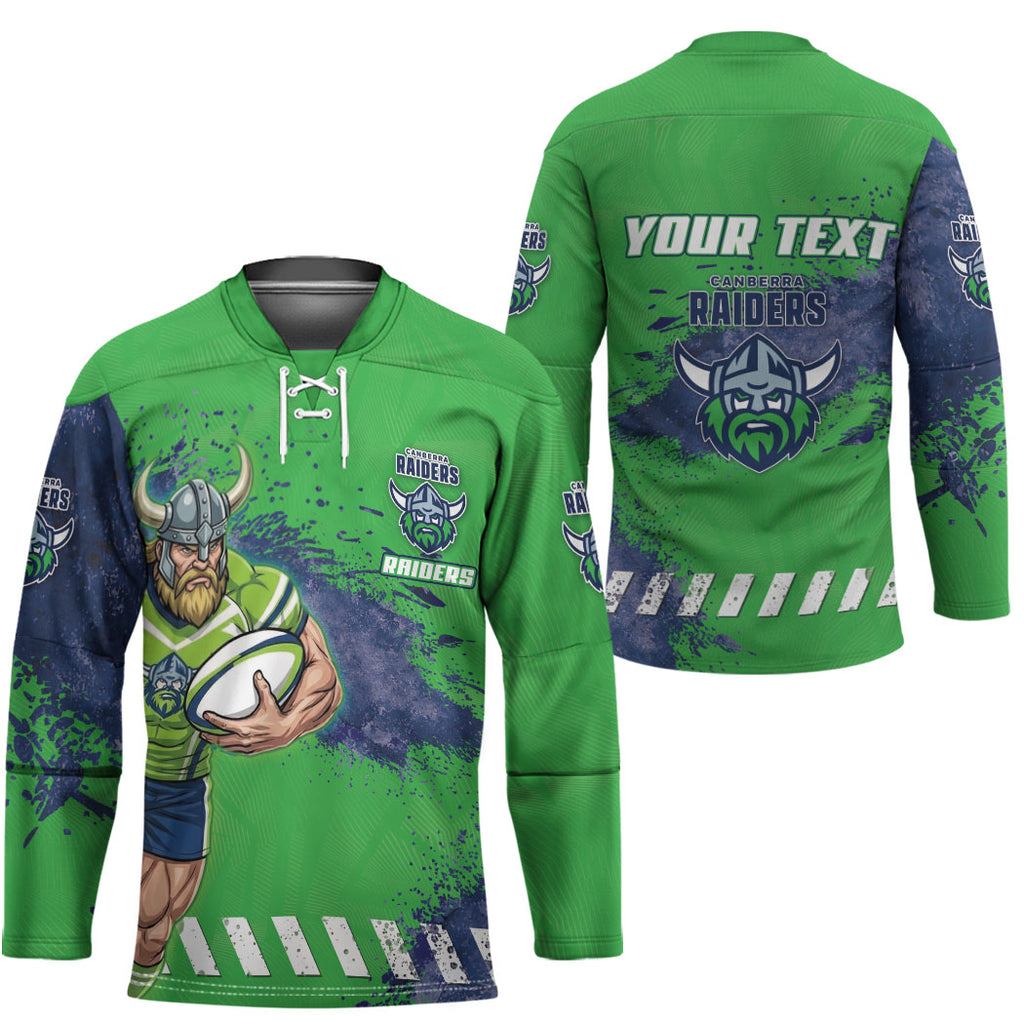 Personalised Canberra Raiders Rugby Hockey Jersey Viking Green Machine Mascot - Sporty Splash Art Style