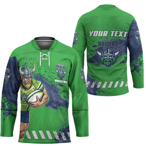 Personalised Canberra Raiders Rugby Hockey Jersey Viking Green Machine Mascot - Sporty Splash Art Style