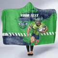 Personalised Canberra Raiders Rugby Hooded Blanket Viking Green Machine Mascot - Sporty Splash Art Style