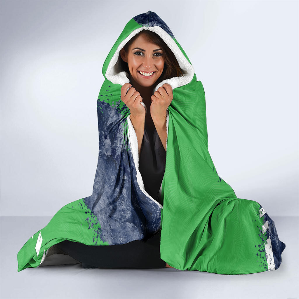 Personalised Canberra Raiders Rugby Hooded Blanket Viking Green Machine Mascot - Sporty Splash Art Style