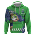 Personalised Canberra Raiders Rugby Hoodie Viking Green Machine Mascot - Sporty Splash Art Style