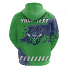 Personalised Canberra Raiders Rugby Hoodie Viking Green Machine Mascot - Sporty Splash Art Style