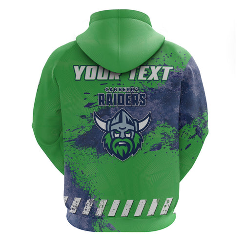 Personalised Canberra Raiders Rugby Hoodie Viking Green Machine Mascot - Sporty Splash Art Style