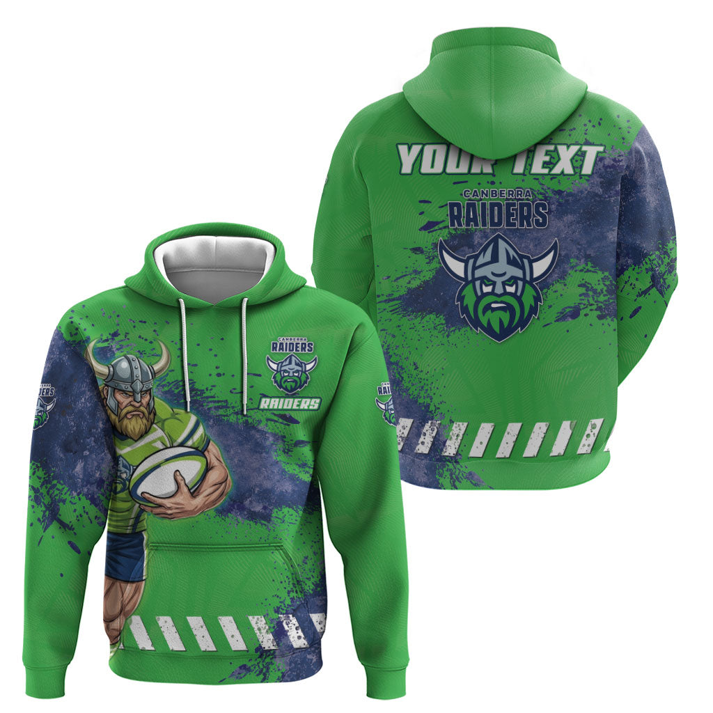 Personalised Canberra Raiders Rugby Hoodie Viking Green Machine Mascot - Sporty Splash Art Style