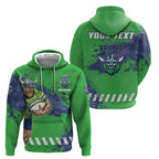 Personalised Canberra Raiders Rugby Hoodie Viking Green Machine Mascot - Sporty Splash Art Style