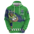 Personalised Canberra Raiders Rugby Hoodie Viking Green Machine Mascot - Sporty Splash Art Style