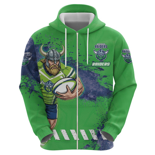 Personalised Canberra Raiders Rugby Hoodie Viking Green Machine Mascot - Sporty Splash Art Style