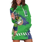 Personalised Canberra Raiders Rugby Hoodie Dress Viking Green Machine Mascot - Sporty Splash Art Style
