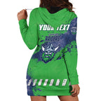 Personalised Canberra Raiders Rugby Hoodie Dress Viking Green Machine Mascot - Sporty Splash Art Style