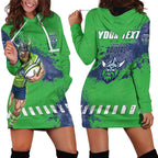 Personalised Canberra Raiders Rugby Hoodie Dress Viking Green Machine Mascot - Sporty Splash Art Style