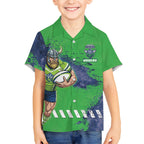 Personalised Canberra Raiders Rugby Kid Hawaiian Shirt Viking Green Machine Mascot - Sporty Splash Art Style