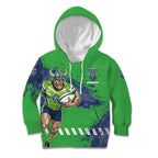 Personalised Canberra Raiders Rugby Kid Hoodie Viking Green Machine Mascot - Sporty Splash Art Style