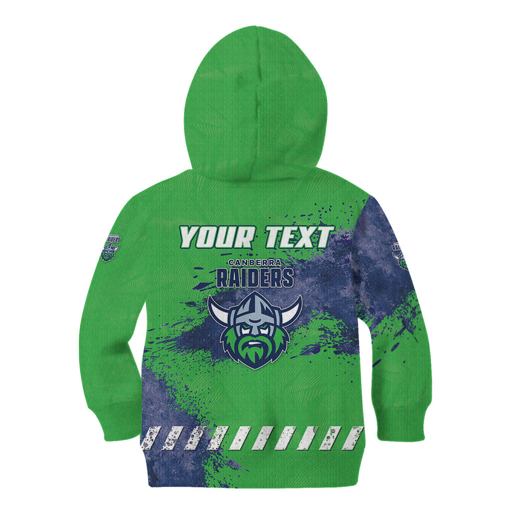 Personalised Canberra Raiders Rugby Kid Hoodie Viking Green Machine Mascot - Sporty Splash Art Style