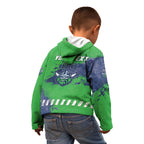 Personalised Canberra Raiders Rugby Kid Hoodie Viking Green Machine Mascot - Sporty Splash Art Style