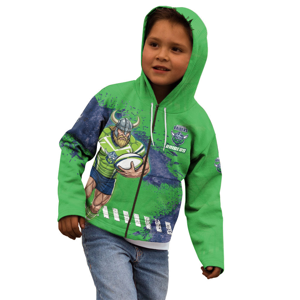 Personalised Canberra Raiders Rugby Kid Hoodie Viking Green Machine Mascot - Sporty Splash Art Style