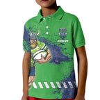 Personalised Canberra Raiders Rugby Kid Polo Shirt Viking Green Machine Mascot - Sporty Splash Art Style