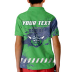 Personalised Canberra Raiders Rugby Kid Polo Shirt Viking Green Machine Mascot - Sporty Splash Art Style