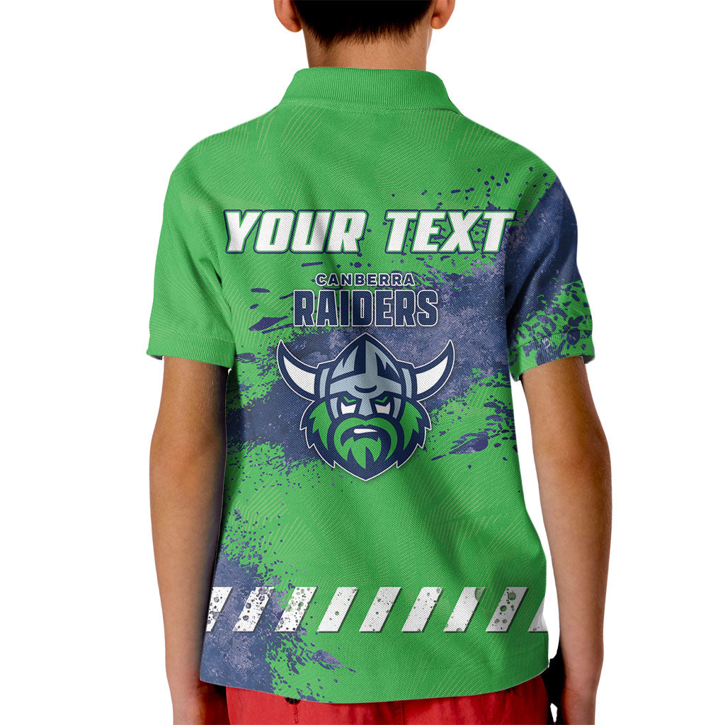 Personalised Canberra Raiders Rugby Kid Polo Shirt Viking Green Machine Mascot - Sporty Splash Art Style