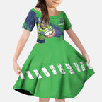 Personalised Canberra Raiders Rugby Kid Short Sleeve Dress Viking Green Machine Mascot - Sporty Splash Art Style