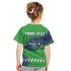 Personalised Canberra Raiders Rugby Kid T Shirt Viking Green Machine Mascot - Sporty Splash Art Style