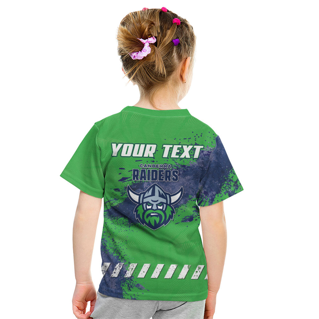Personalised Canberra Raiders Rugby Kid T Shirt Viking Green Machine Mascot - Sporty Splash Art Style