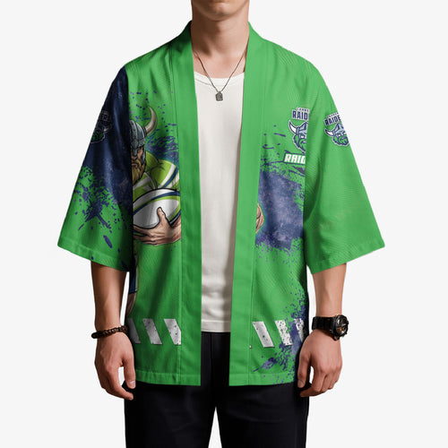 Personalised Canberra Raiders Rugby Kimono Viking Green Machine Mascot - Sporty Splash Art Style