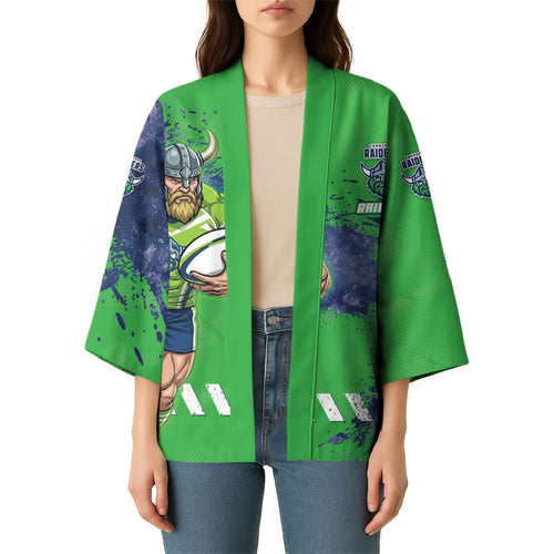 Personalised Canberra Raiders Rugby Kimono Viking Green Machine Mascot - Sporty Splash Art Style