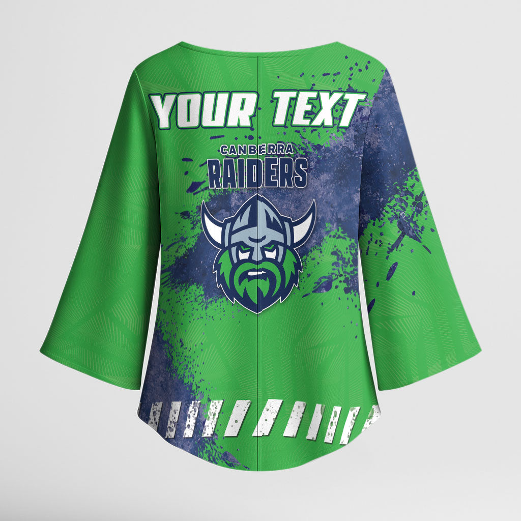 Personalised Canberra Raiders Rugby Kimono Sleeve Blouse Viking Green Machine Mascot - Sporty Splash Art Style
