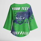 Personalised Canberra Raiders Rugby Kimono Sleeve Blouse Viking Green Machine Mascot - Sporty Splash Art Style
