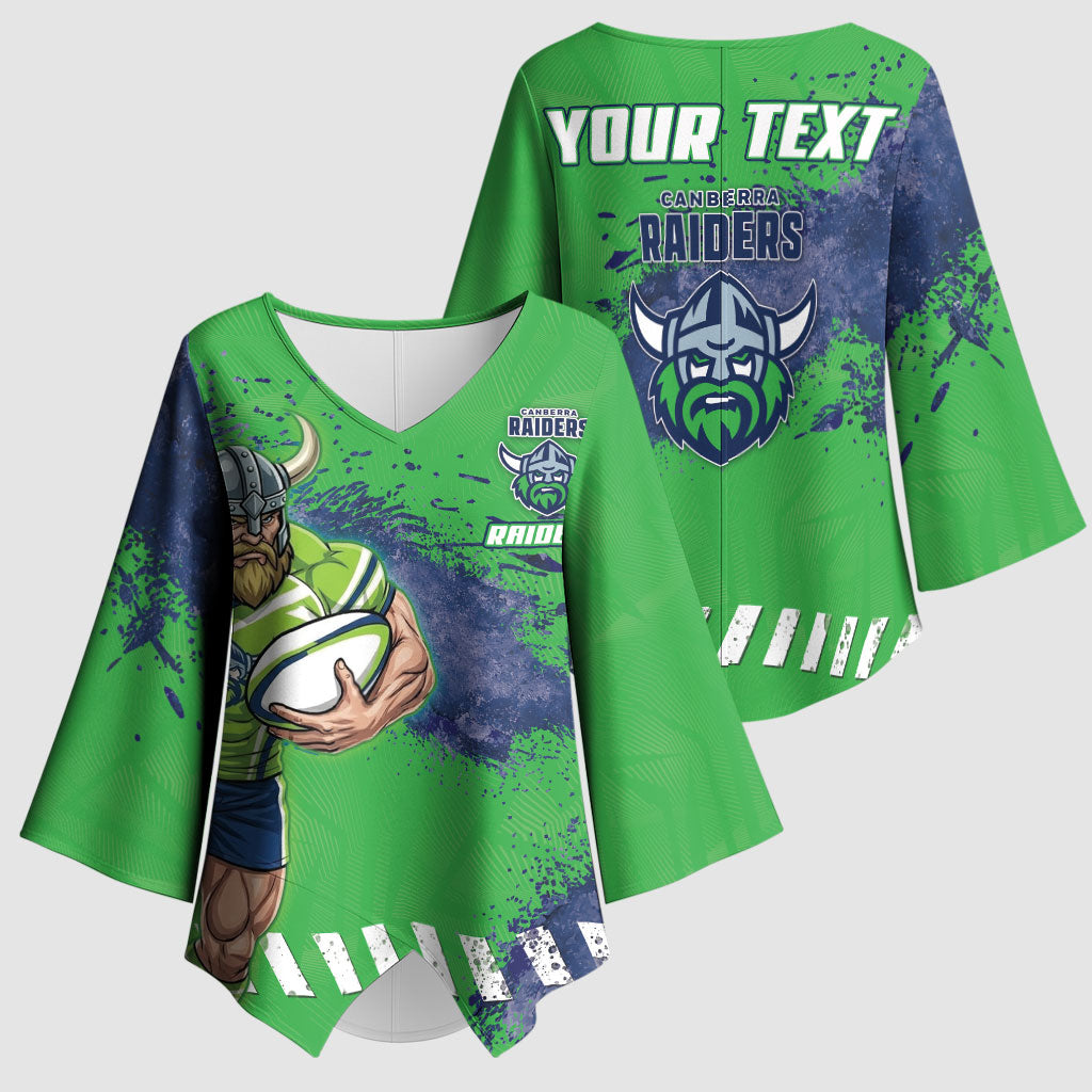 Personalised Canberra Raiders Rugby Kimono Sleeve Blouse Viking Green Machine Mascot - Sporty Splash Art Style