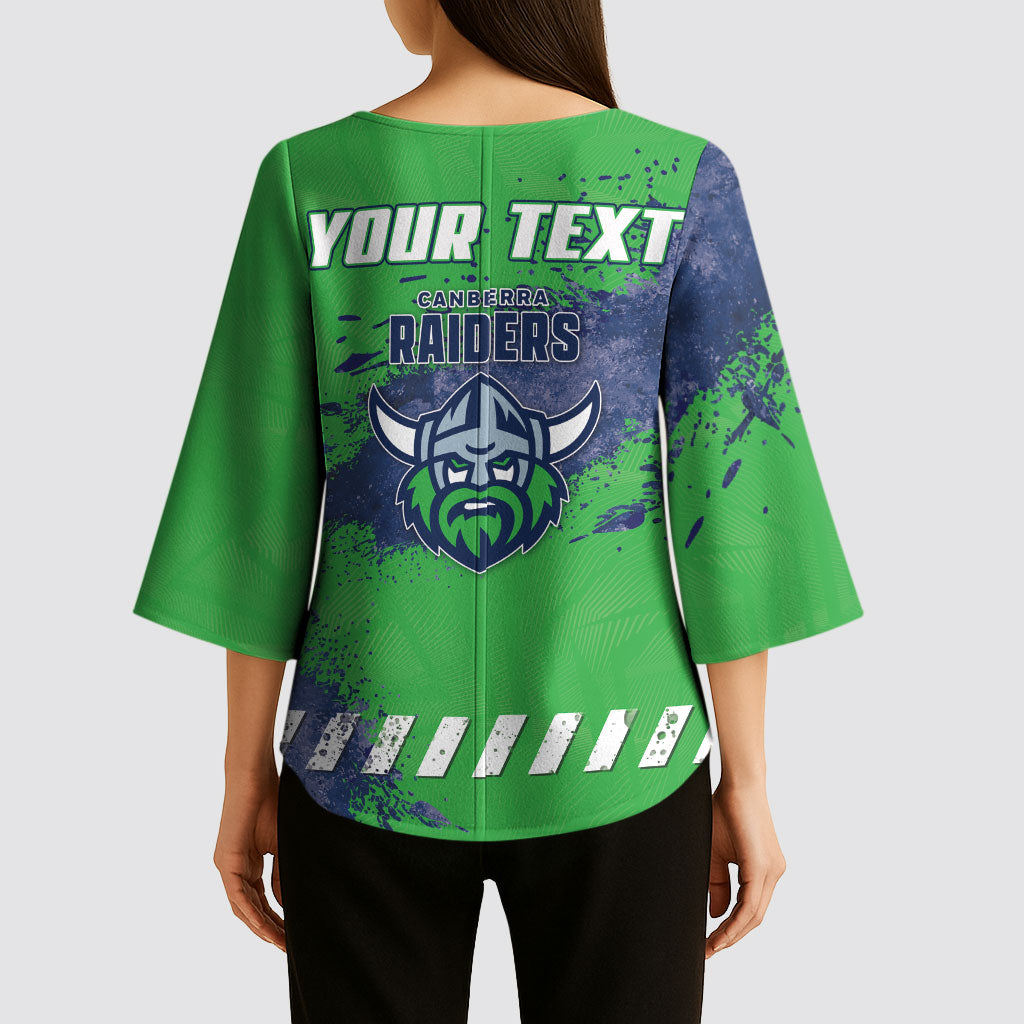 Personalised Canberra Raiders Rugby Kimono Sleeve Blouse Viking Green Machine Mascot - Sporty Splash Art Style