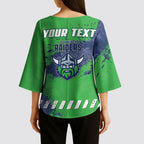 Personalised Canberra Raiders Rugby Kimono Sleeve Blouse Viking Green Machine Mascot - Sporty Splash Art Style