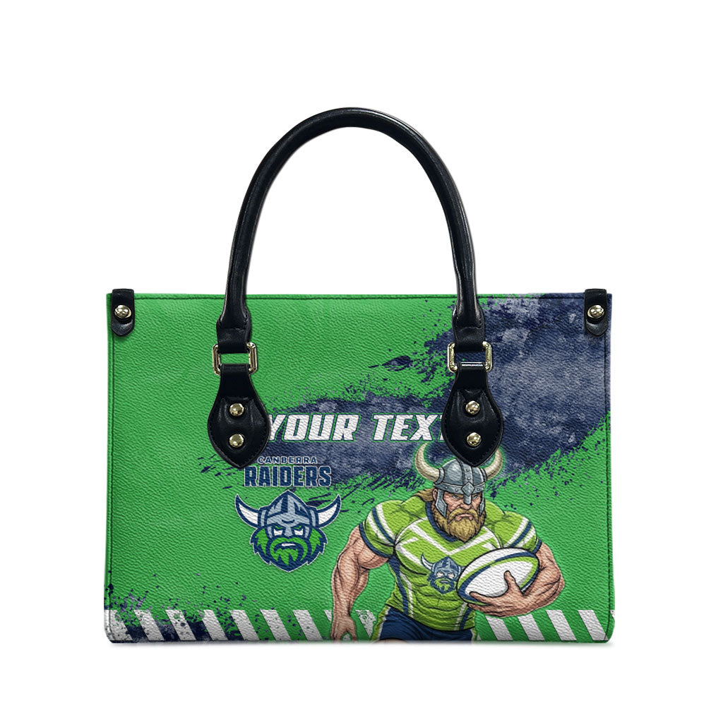 Personalised Canberra Raiders Rugby Leather Bag Viking Green Machine Mascot - Sporty Splash Art Style