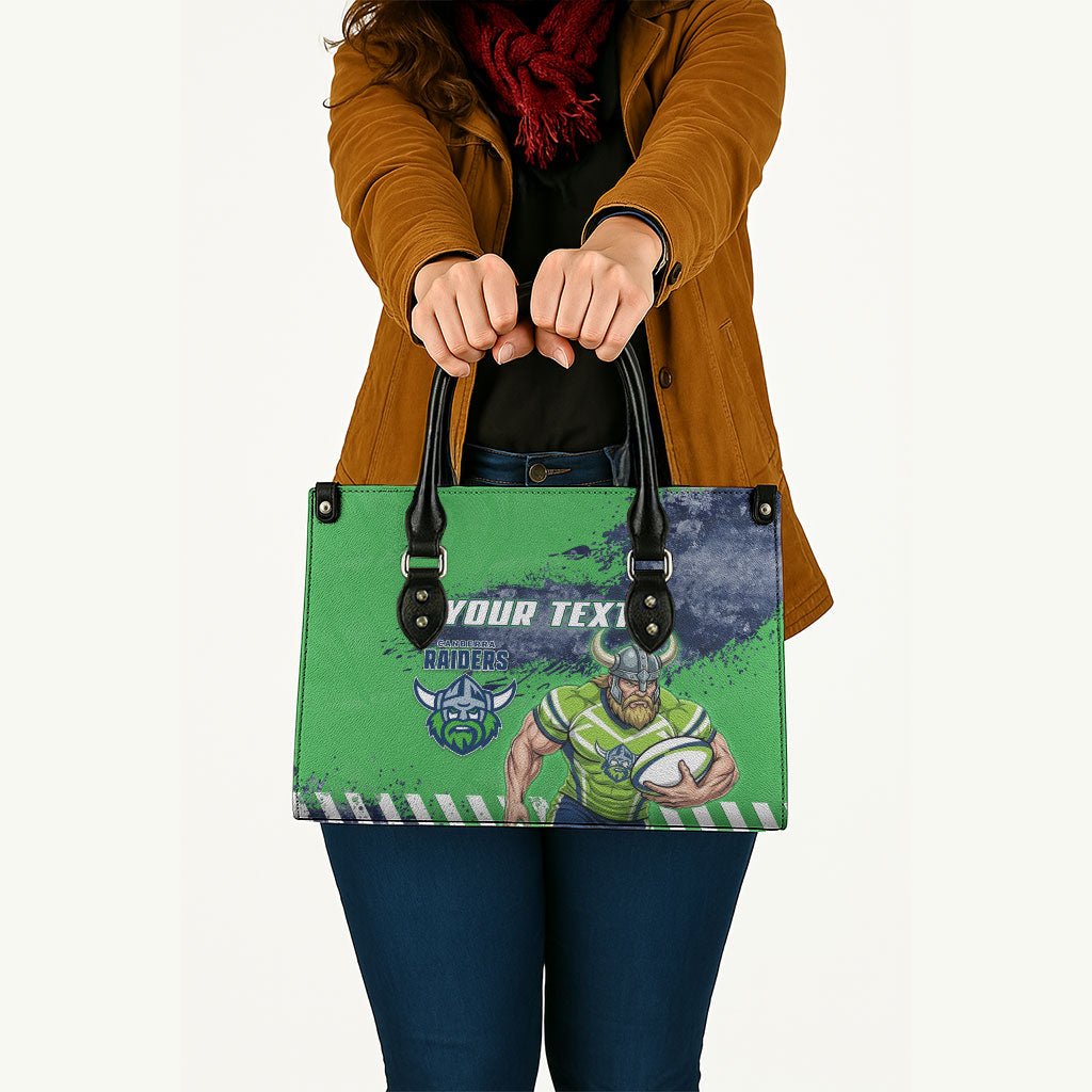 Personalised Canberra Raiders Rugby Leather Bag Viking Green Machine Mascot - Sporty Splash Art Style