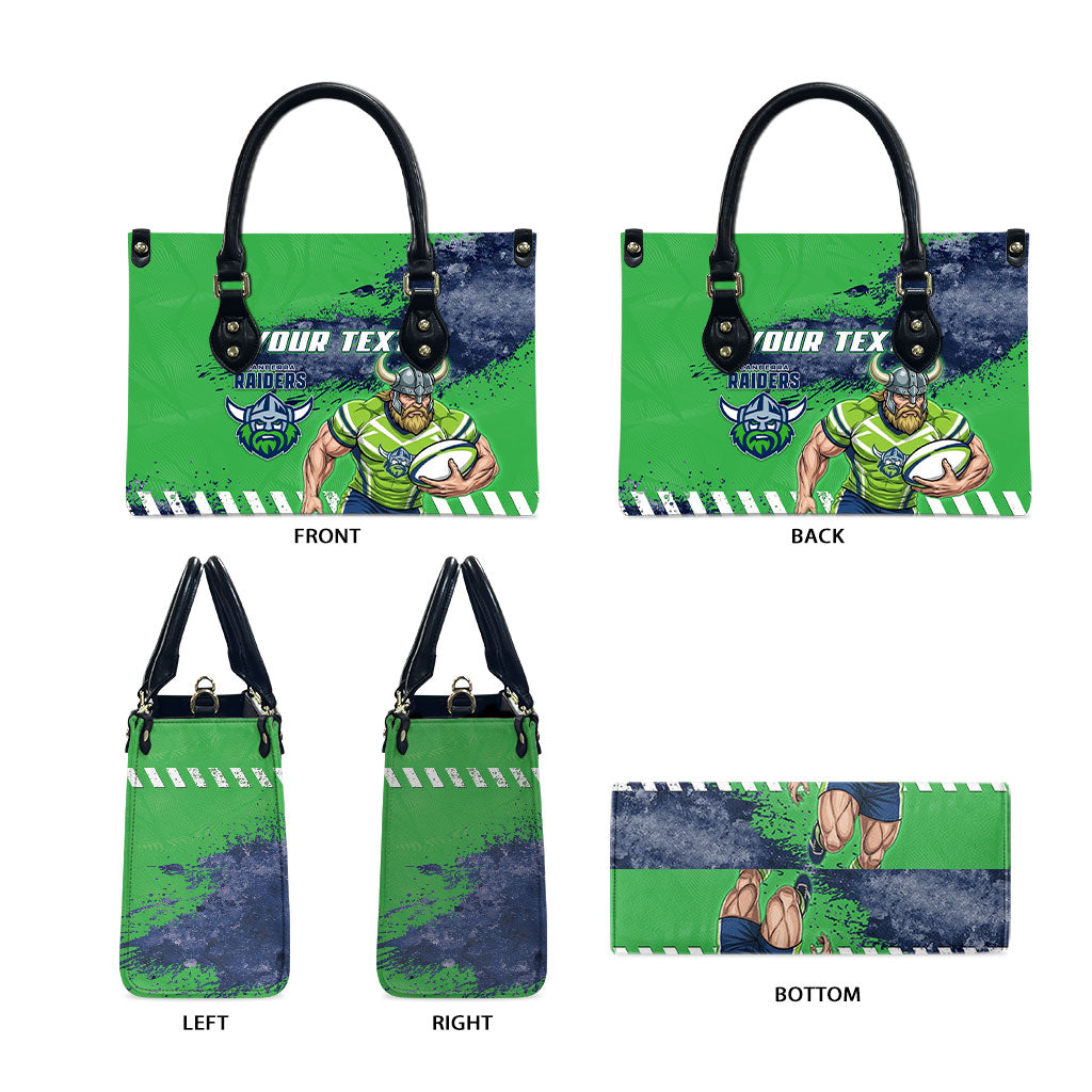 Personalised Canberra Raiders Rugby Leather Bag Viking Green Machine Mascot - Sporty Splash Art Style
