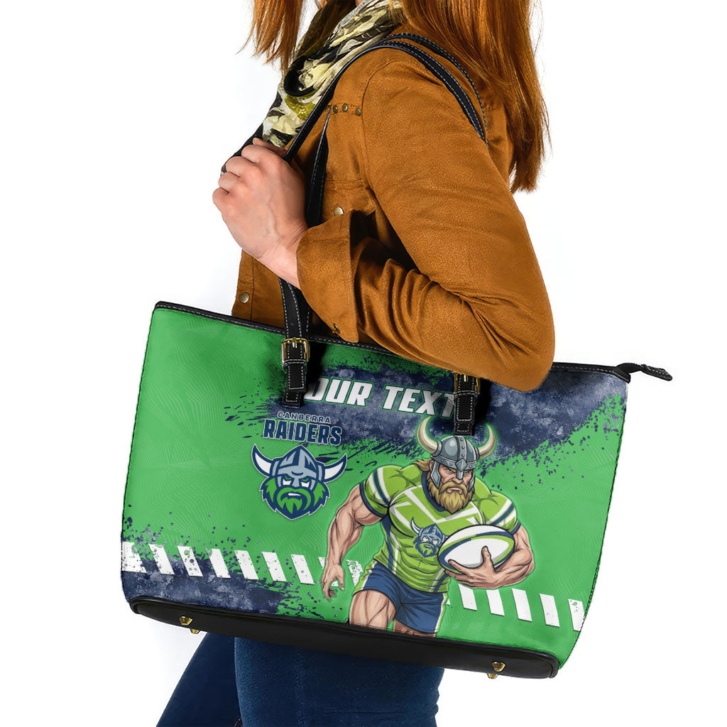 Personalised Canberra Raiders Rugby Leather Tote Bag Viking Green Machine Mascot - Sporty Splash Art Style