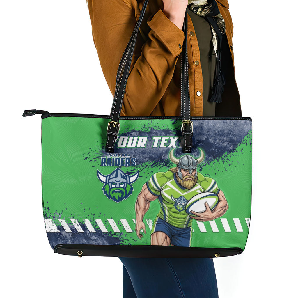 Personalised Canberra Raiders Rugby Leather Tote Bag Viking Green Machine Mascot - Sporty Splash Art Style