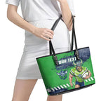 Personalised Canberra Raiders Rugby Leather Tote Bag Viking Green Machine Mascot - Sporty Splash Art Style
