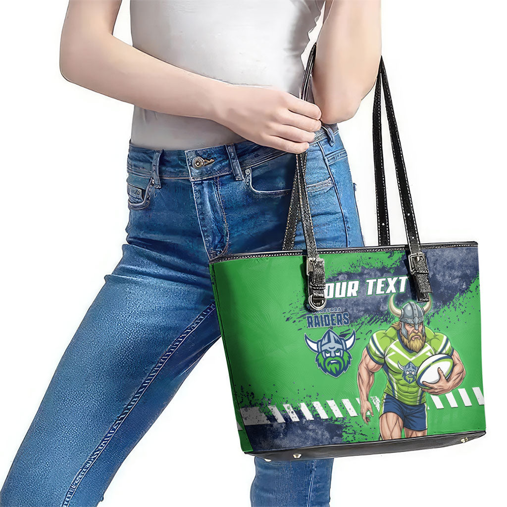 Personalised Canberra Raiders Rugby Leather Tote Bag Viking Green Machine Mascot - Sporty Splash Art Style