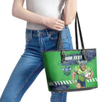 Personalised Canberra Raiders Rugby Leather Tote Bag Viking Green Machine Mascot - Sporty Splash Art Style