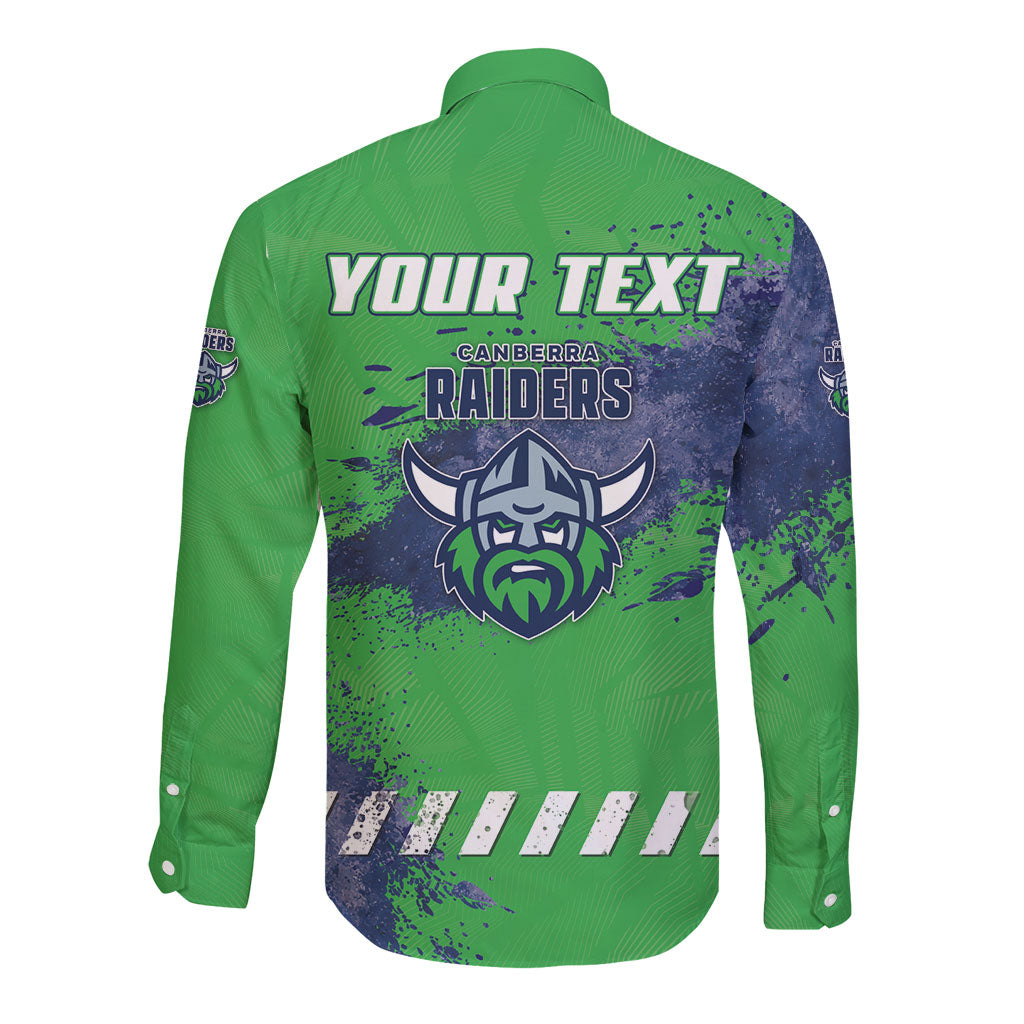 Personalised Canberra Raiders Rugby Long Sleeve Button Shirt Viking Green Machine Mascot - Sporty Splash Art Style
