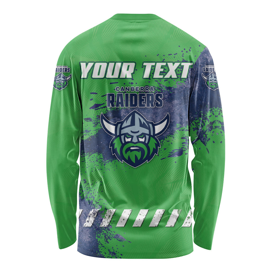Personalised Canberra Raiders Rugby Long Sleeve Shirt Viking Green Machine Mascot - Sporty Splash Art Style