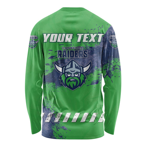 Personalised Canberra Raiders Rugby Long Sleeve Shirt Viking Green Machine Mascot - Sporty Splash Art Style